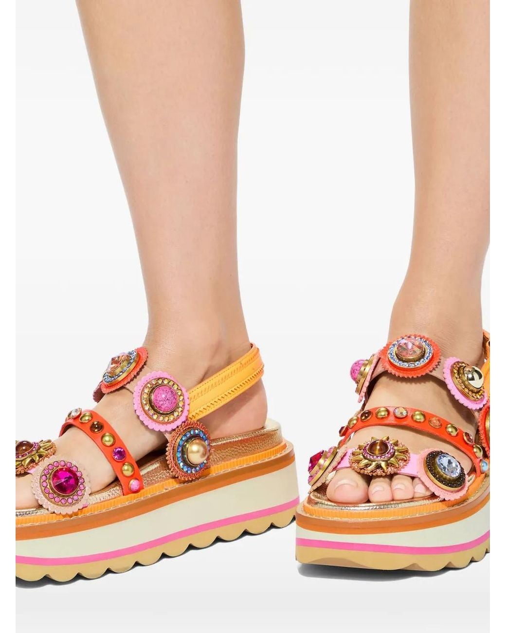 Kurt Geiger Orange Sandales Plateformes À Ornements En Cristal