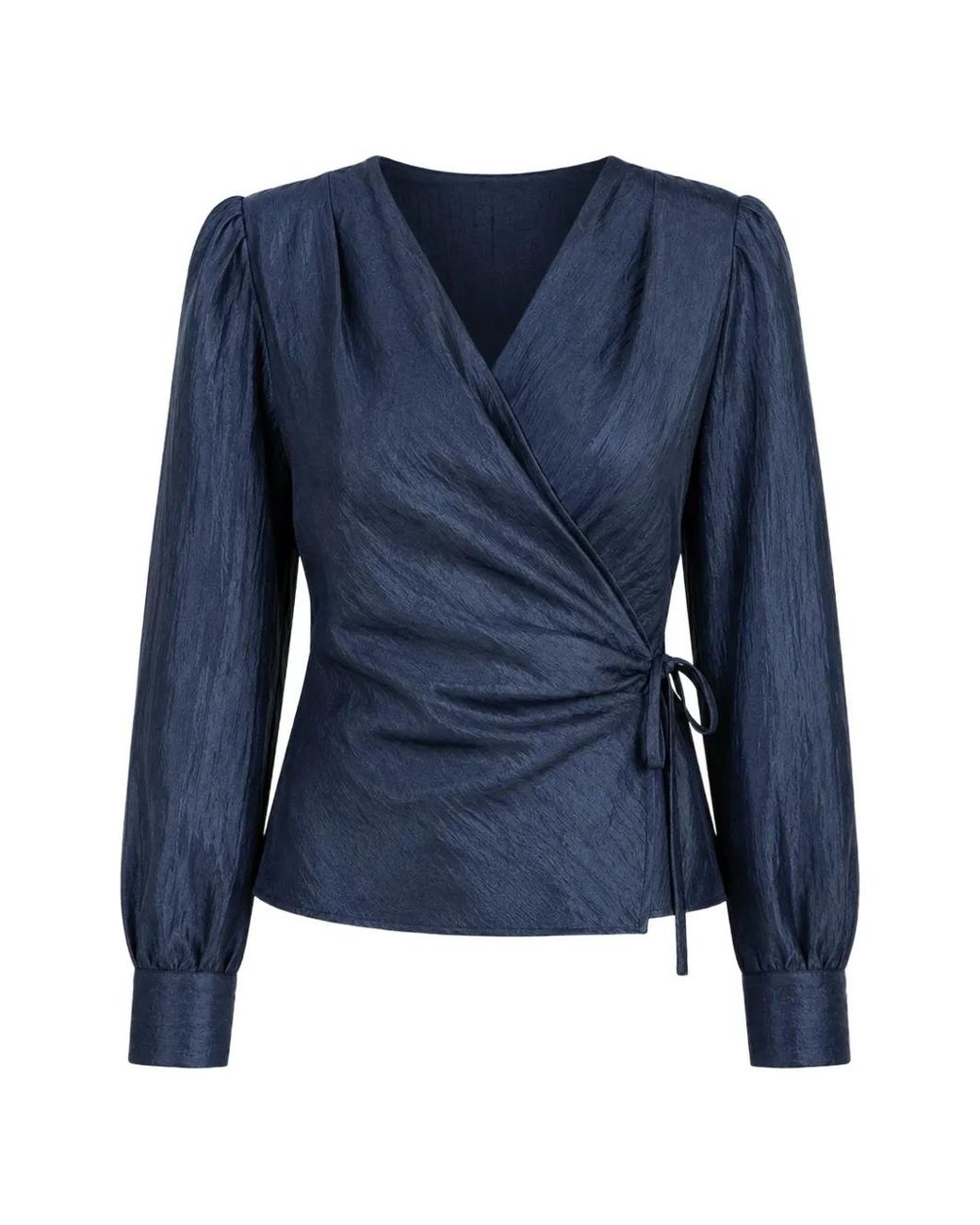 Otro Amor Blue Crinkled-Effect Wrap Blouse