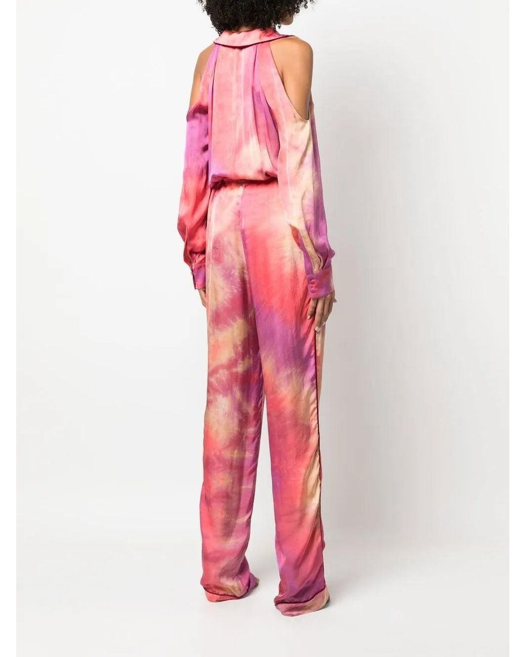 Roberto Cavalli Pink Tie-Dye Drawstring Jumpsuit
