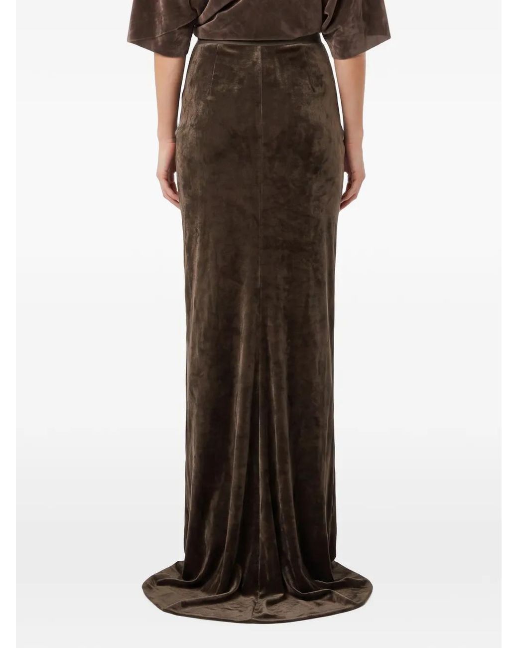 Rick Owens Brown Shailee Draped Velvet Maxi Skirt