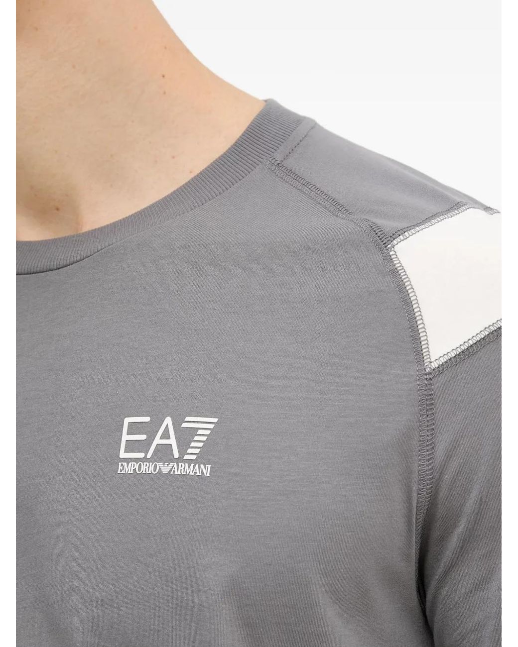 EA7 Gray Logo-Print Panelled T-Shirt for men