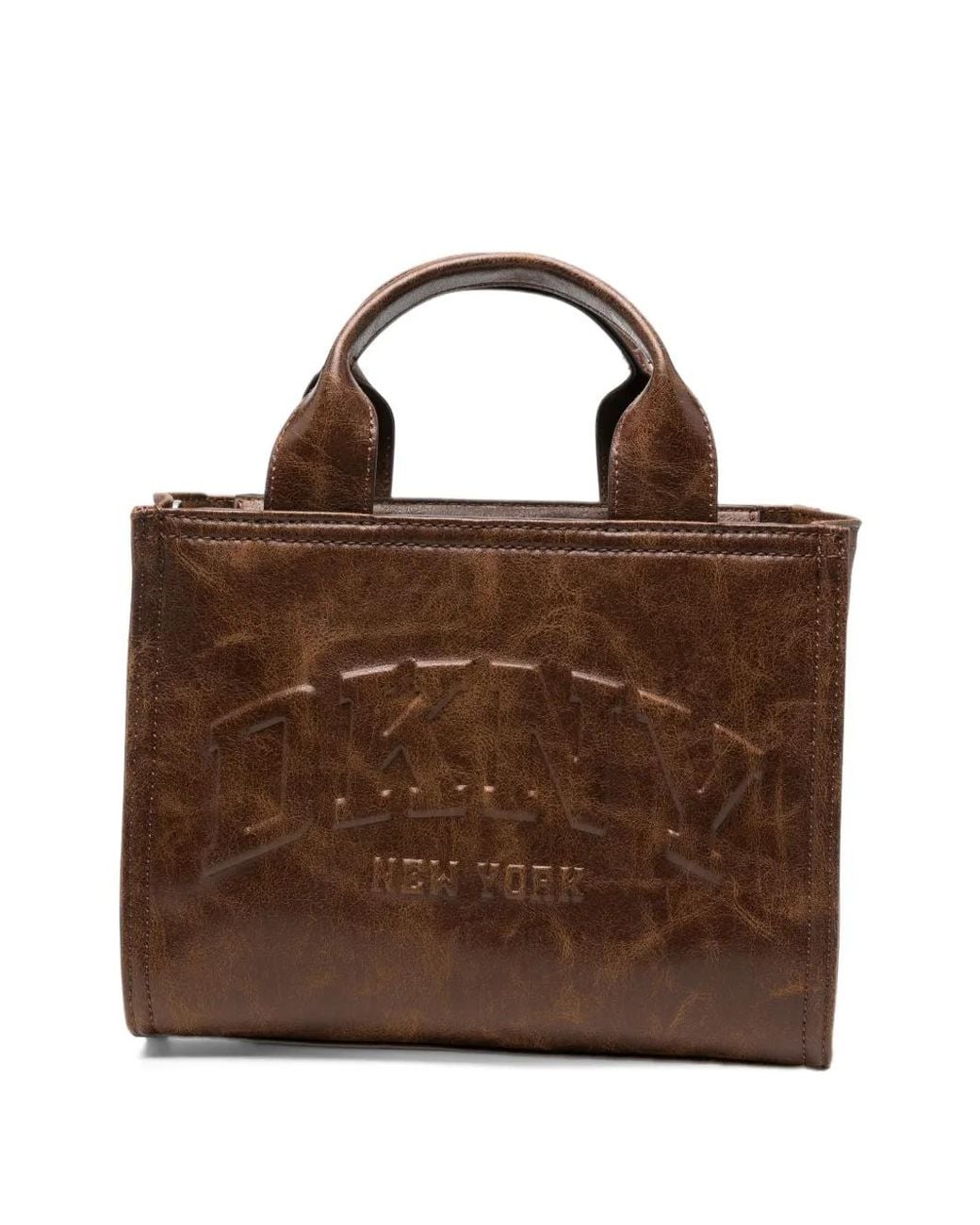 DKNY Brown Embossed-Logo Leather Tote Bag