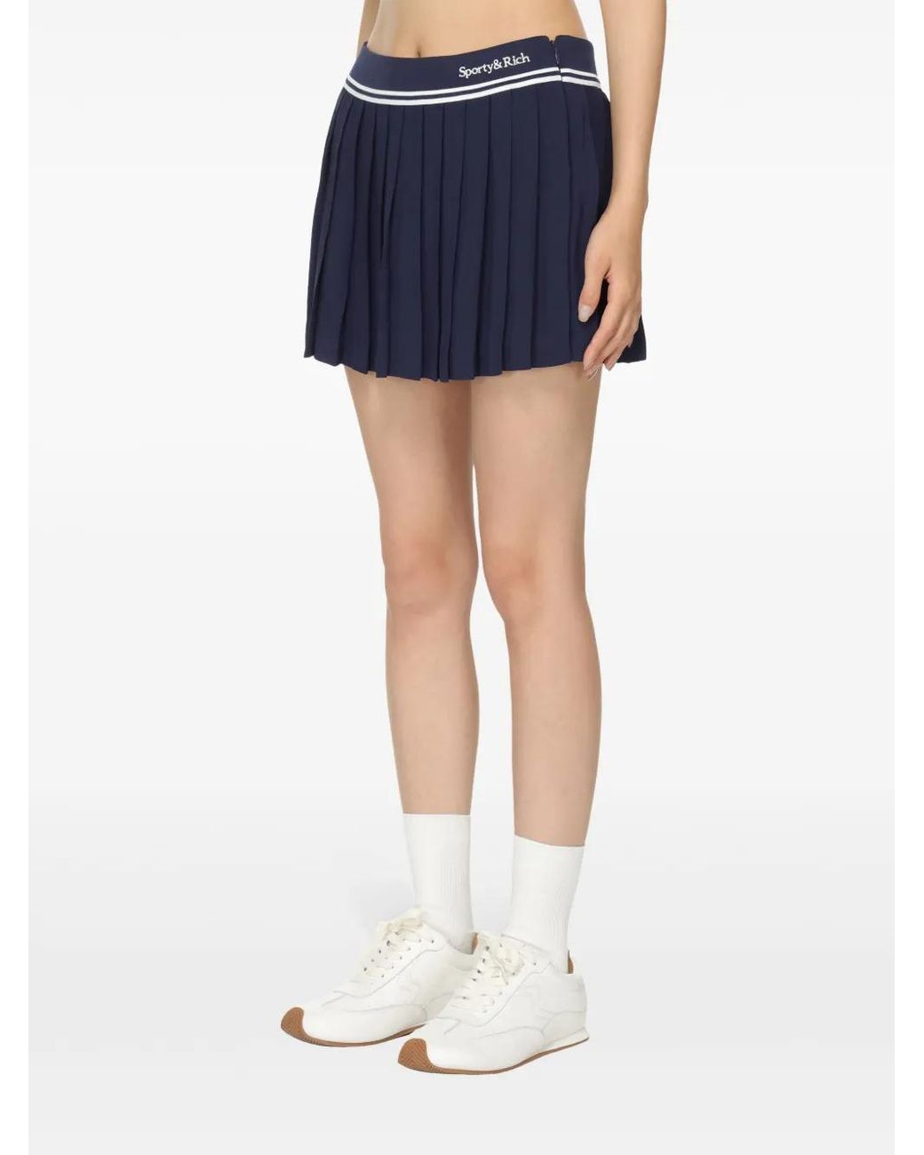 Sporty & Rich Blue Logo Pleated Skirt