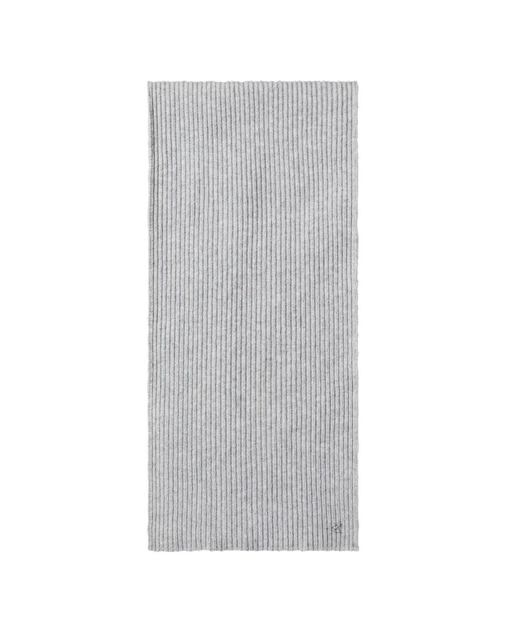 Calvin Klein Gray Ribbed-Knit Logo-Plaque Scarf