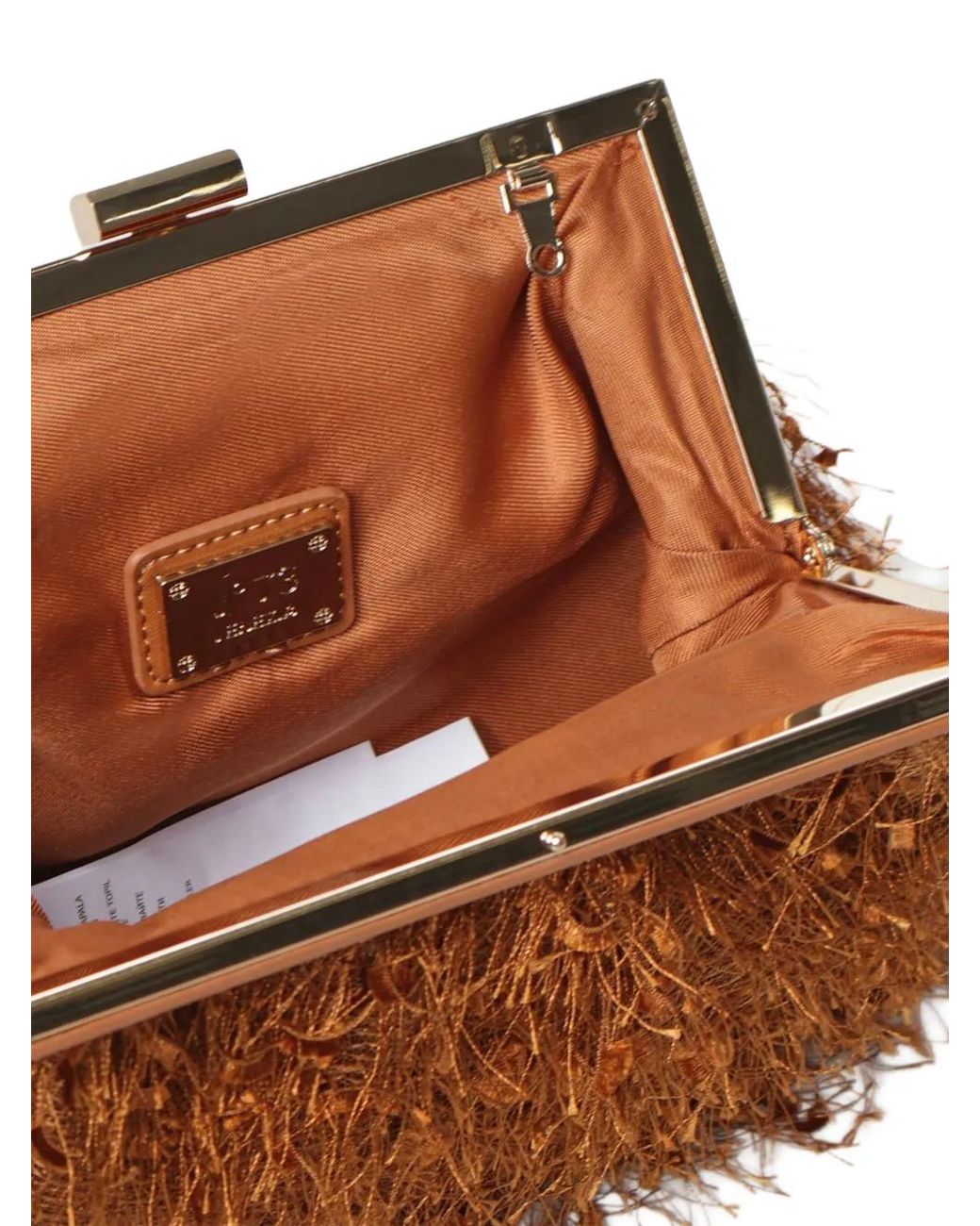 V73 Brown Feather-Effect Clutch Bag
