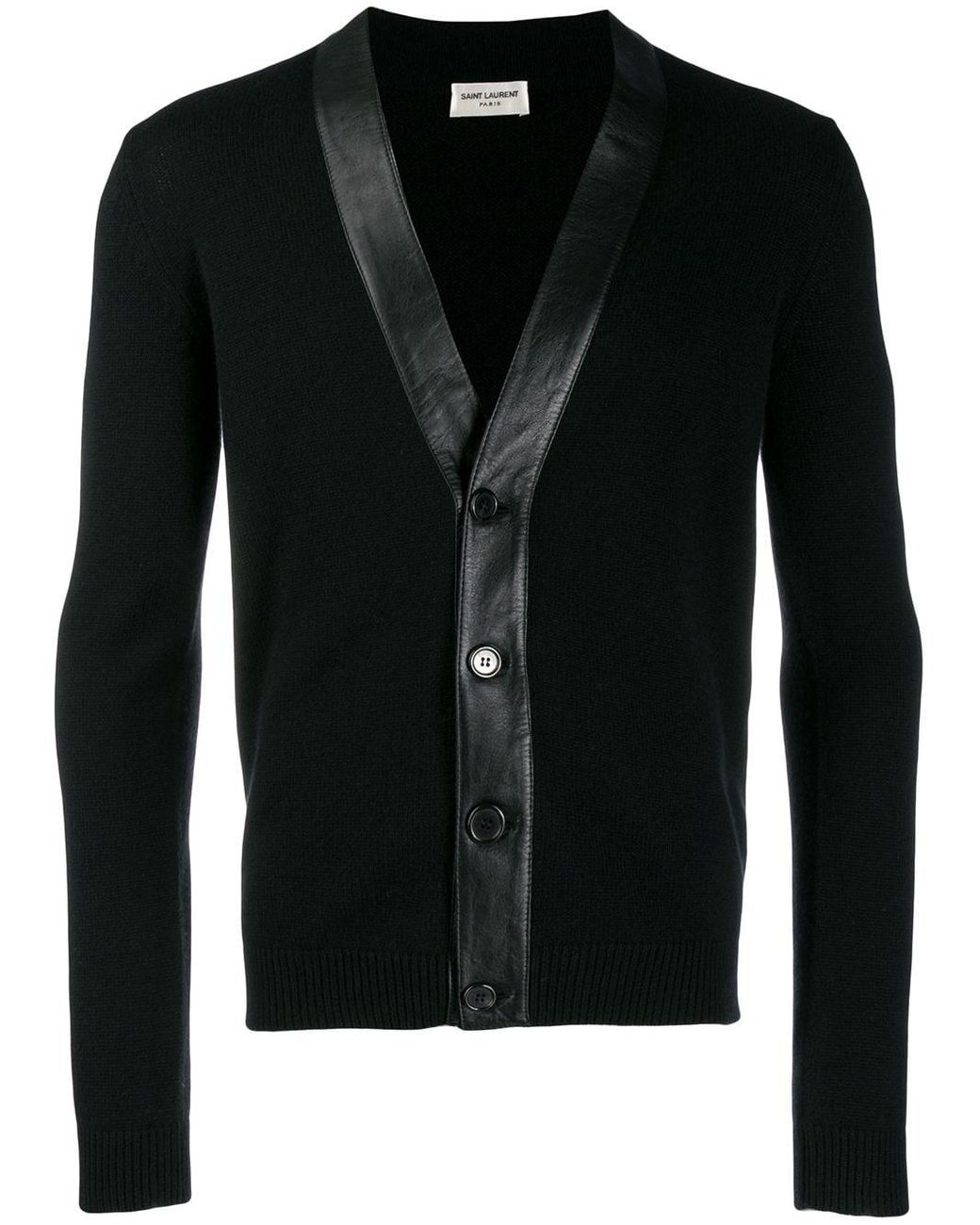 Saint Laurent Cashmere Leather Panelled Cardigan in Black for Men ...