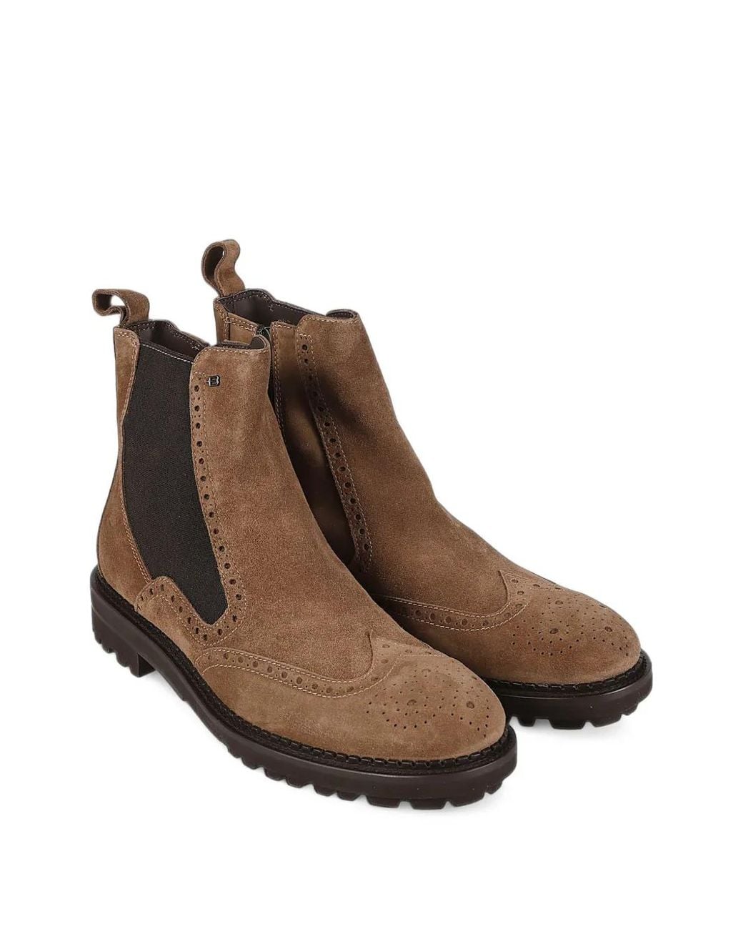 Baldinini Brown Brogue-Detail Suede Boots for men
