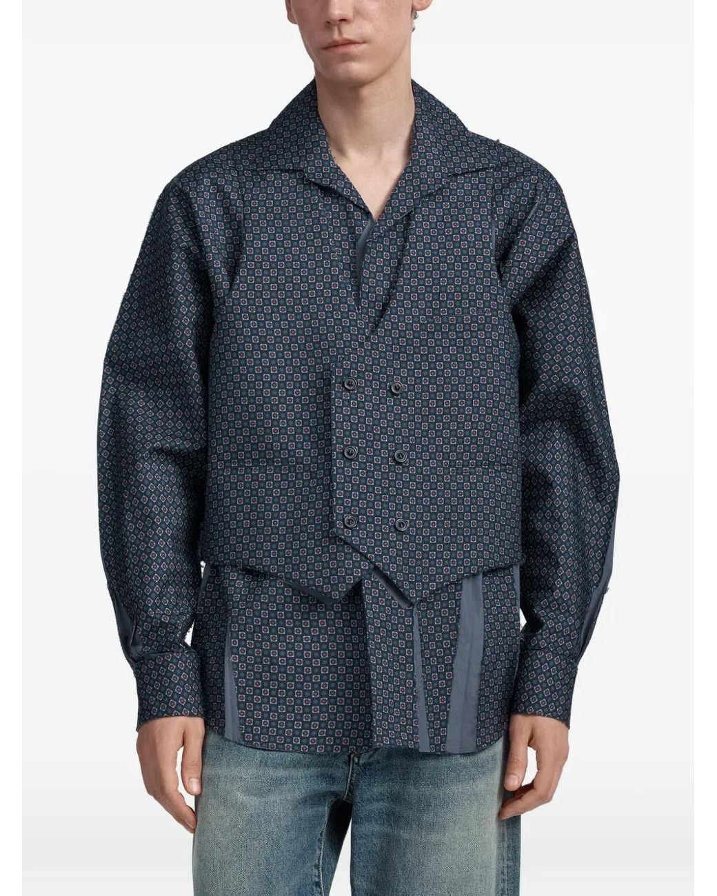 Maison Margiela Blue Fusion Geometric-Print Silk Shirt for men