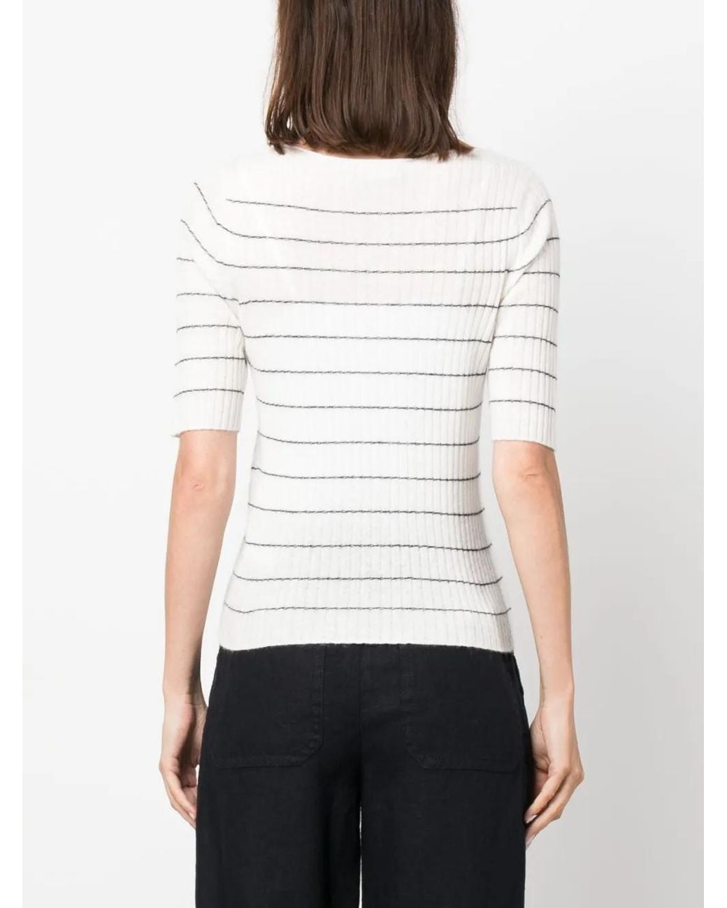 Vince White Boat-Neck Striped Knitted Top
