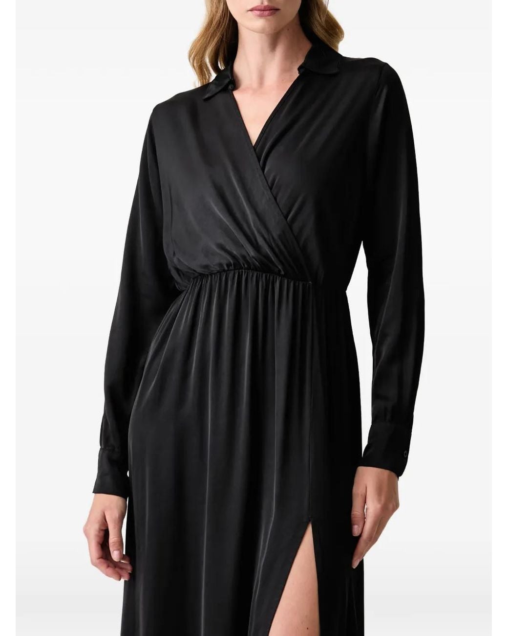 Fracomina Black Wrap-Style Side-Slit Maxi Dress