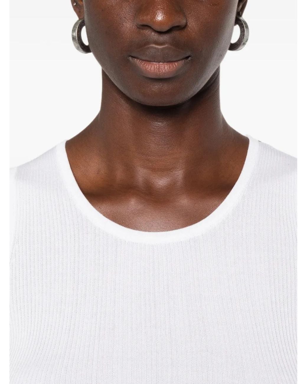 IVORY PARIS White Elsa Ribbed-Knit Tank Top