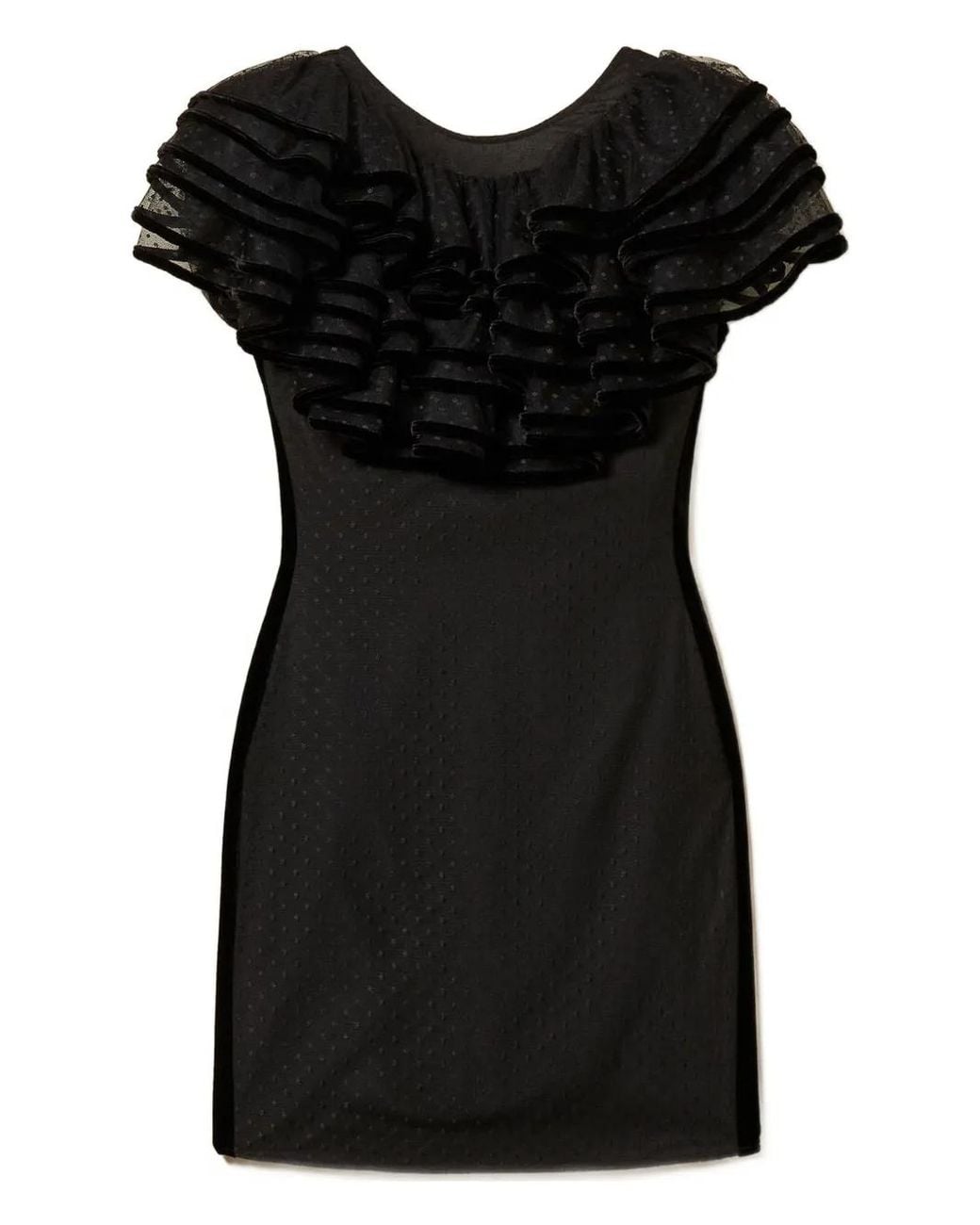 Twinset Black Ruffled-Detail Tulle Dress