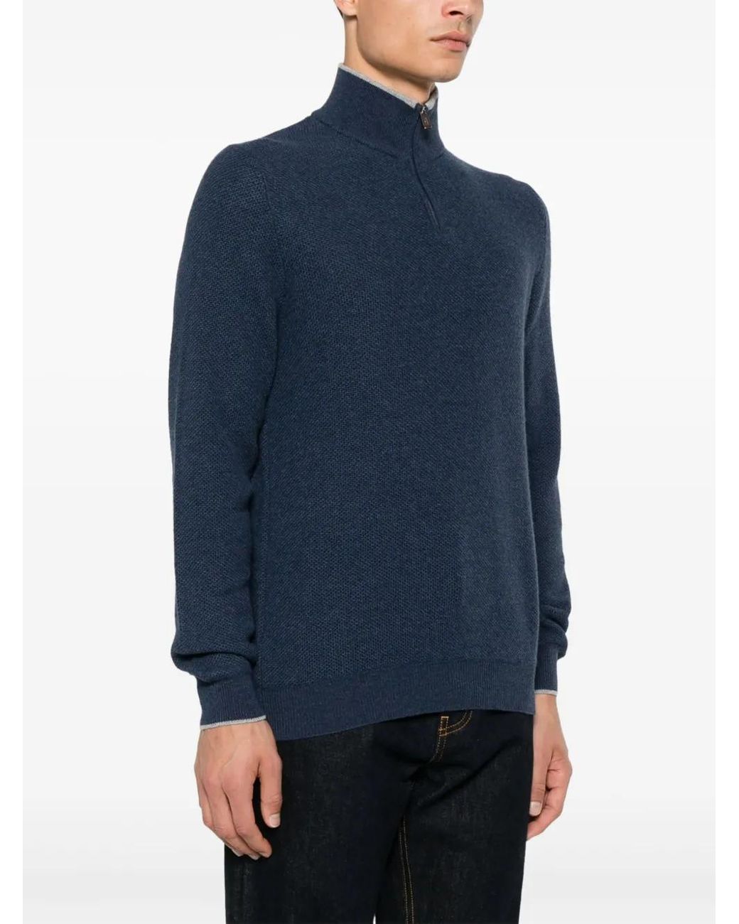 Fedeli Blue Cashmere Pullover for men