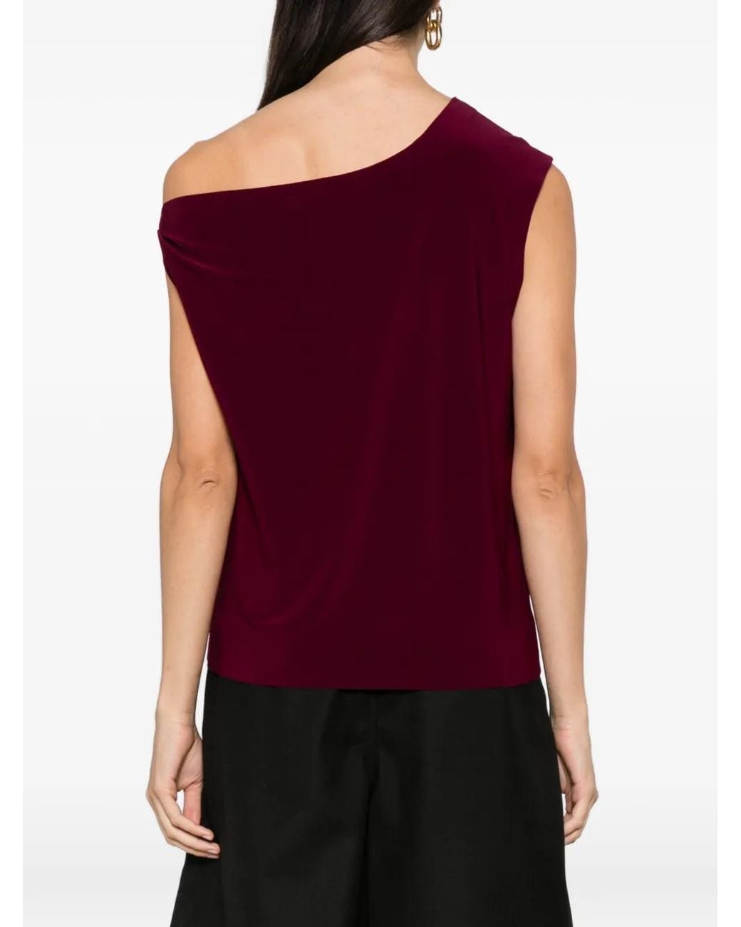 Norma Kamali Purple Draped Off-Shoulder Top