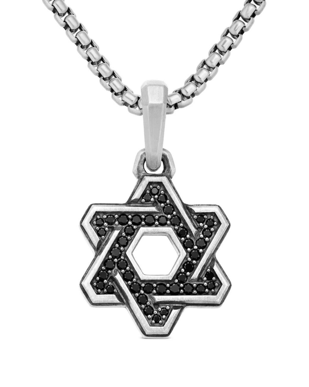 David Yurman White Sterling Deco Star Of David Diamond Pendant (24Mm) for men