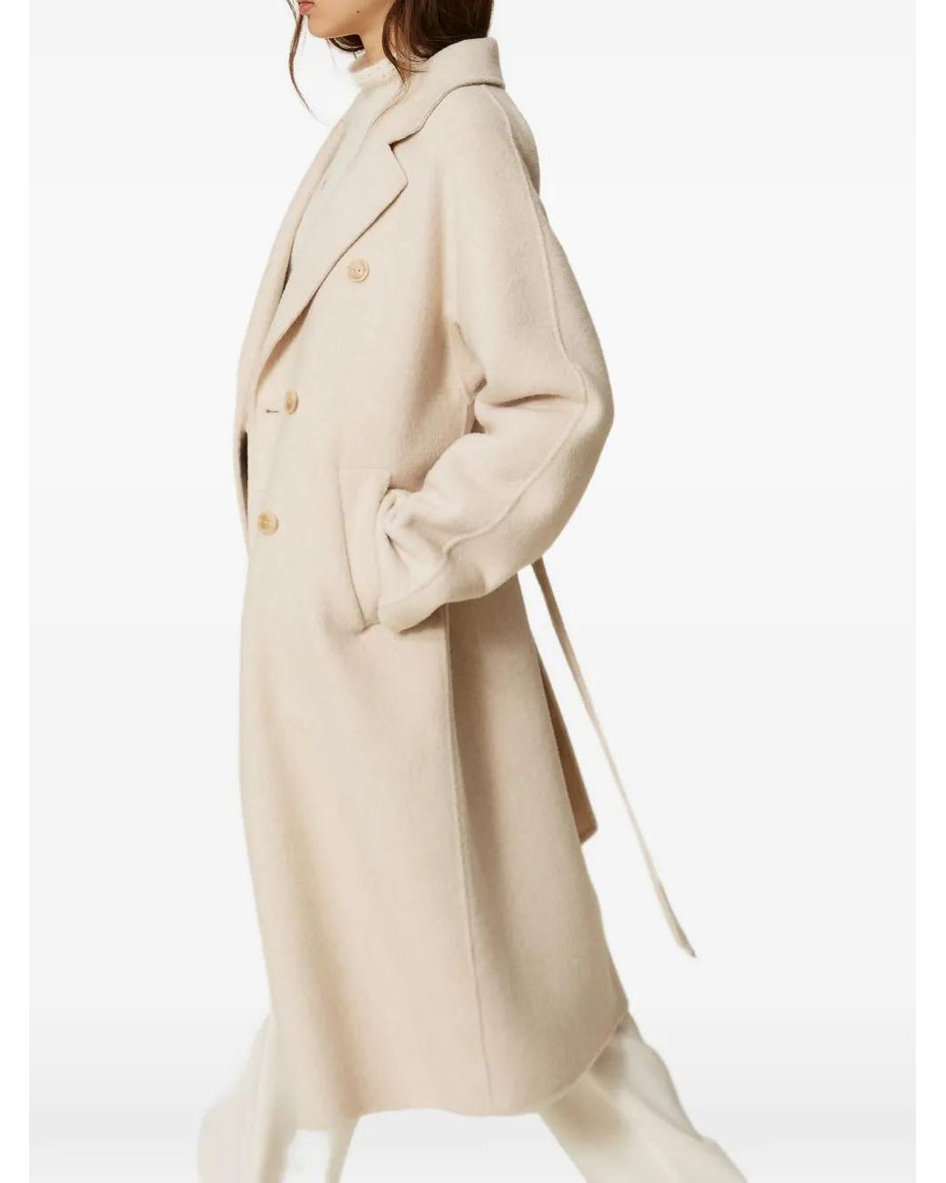 Twinset White Manteau Ceinturé À Boutonnière Croisée