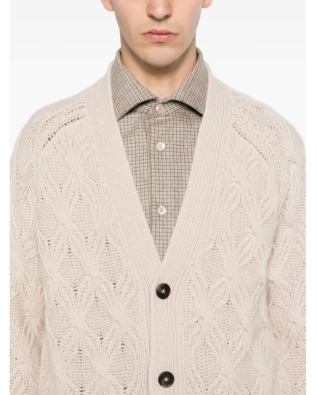Eleventy Natural Cable-Knit Cardigan for men