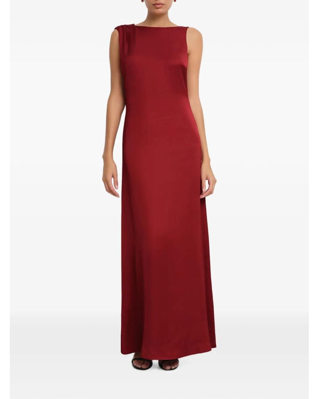 MARCELLA Red Laurel Asymmetrical-Strap Maxi Dress