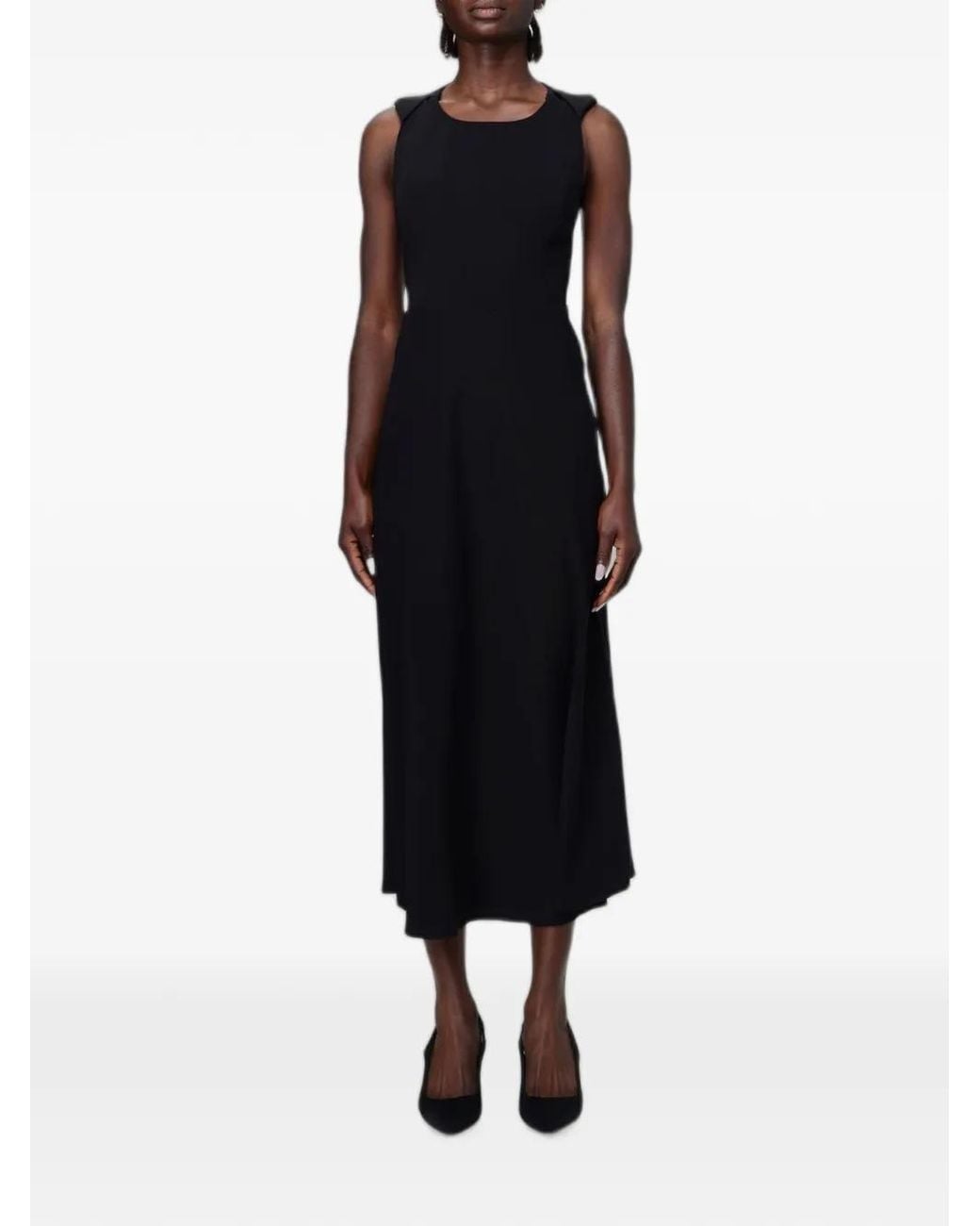 ARMANI EXCHANGE Black Robe Mi-Longue En Crêpe À Design Sans Manches