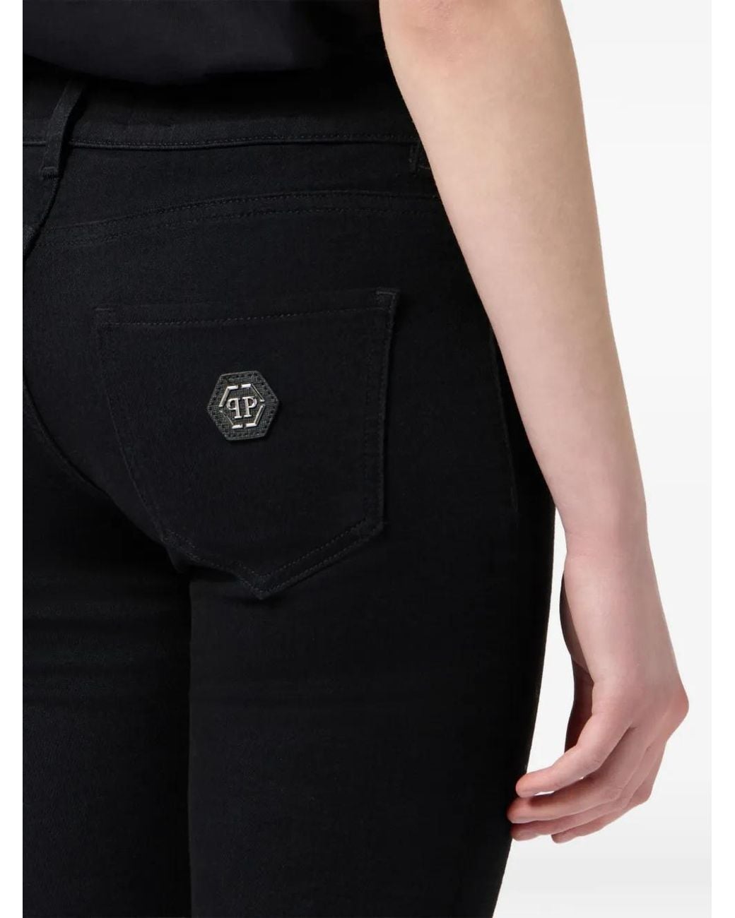 Philipp Plein Black Logo-Plaque Skinny Jeans