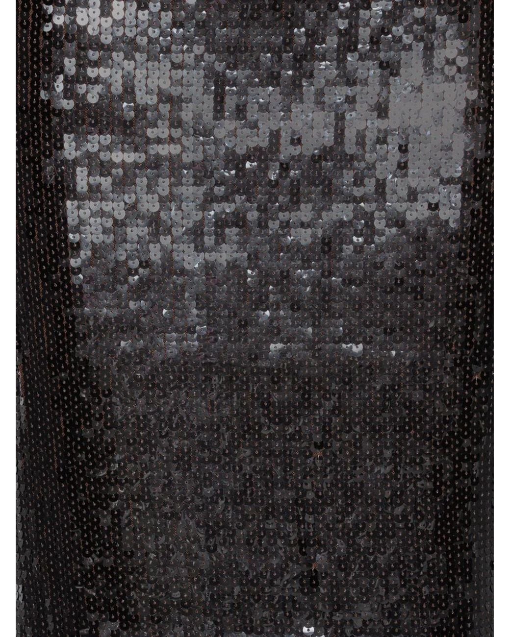 ROTATE BIRGER CHRISTENSEN Black Sequins Fitted Back-Slit Midi Skirt