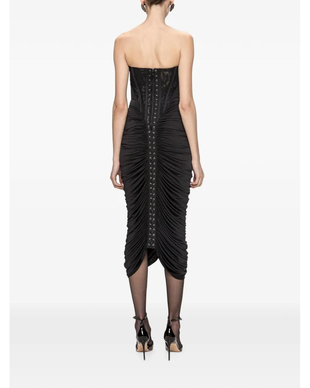 Nissa Black Ruched Bodycon Corset Dress
