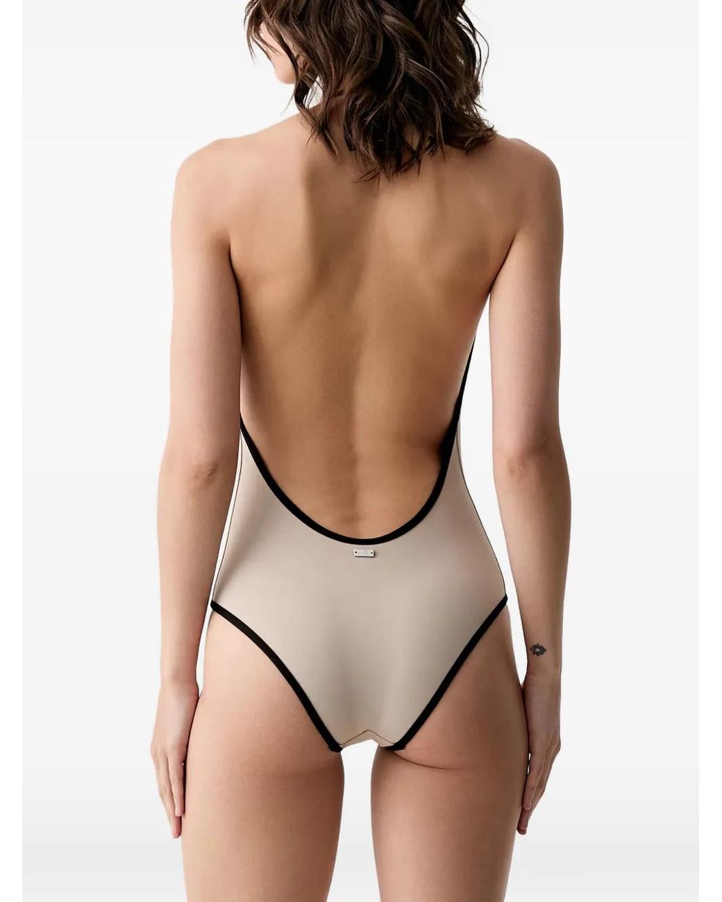 MM6 by Maison Margiela Natural Contrast-Trim Backless Swimsuit