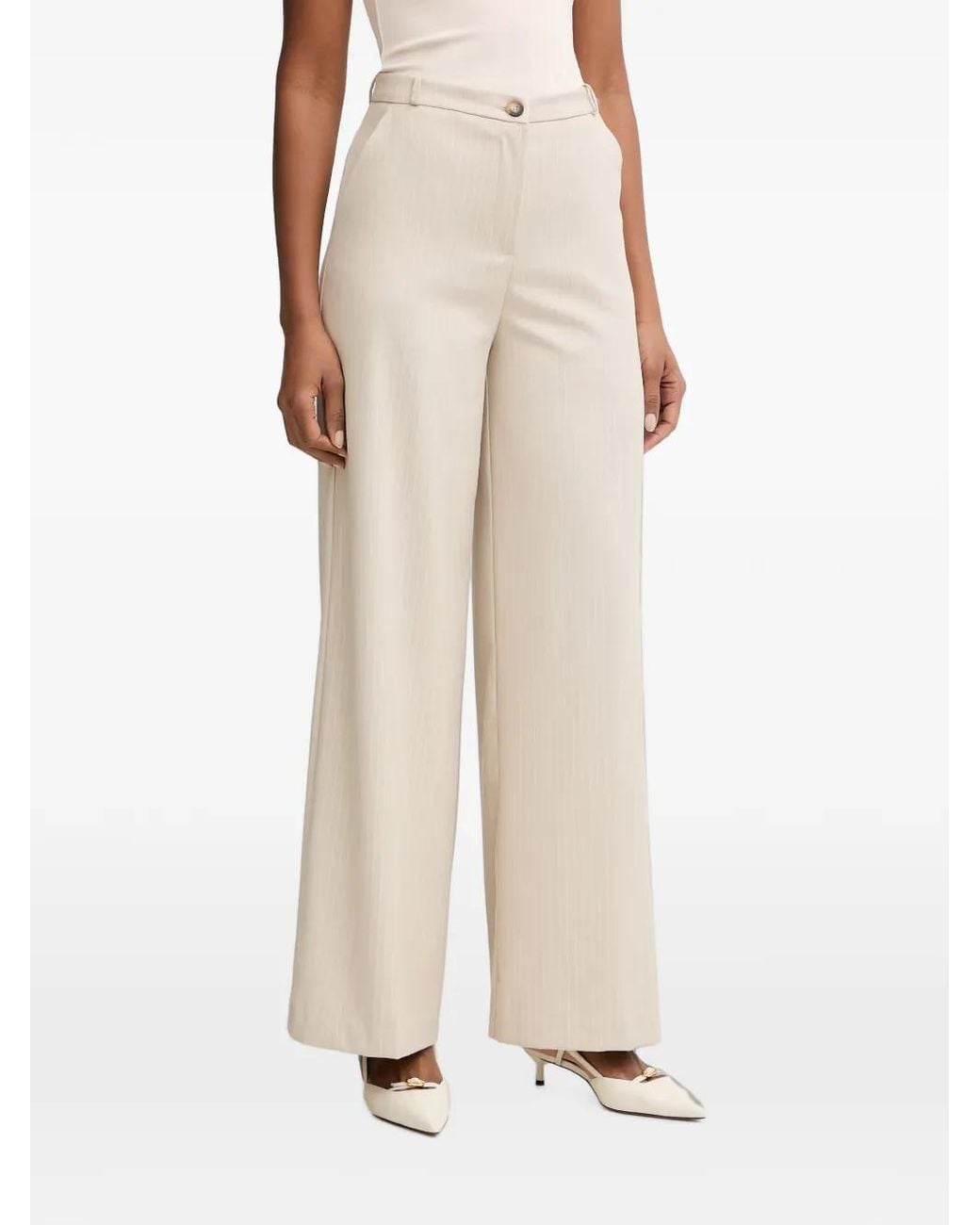 Haveone Natural Pinstripe-Pattern Wide-Leg Trousers