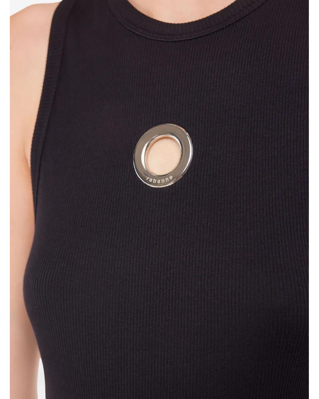 Rabanne Black Eyelet-Detail Ribbed Tank Top