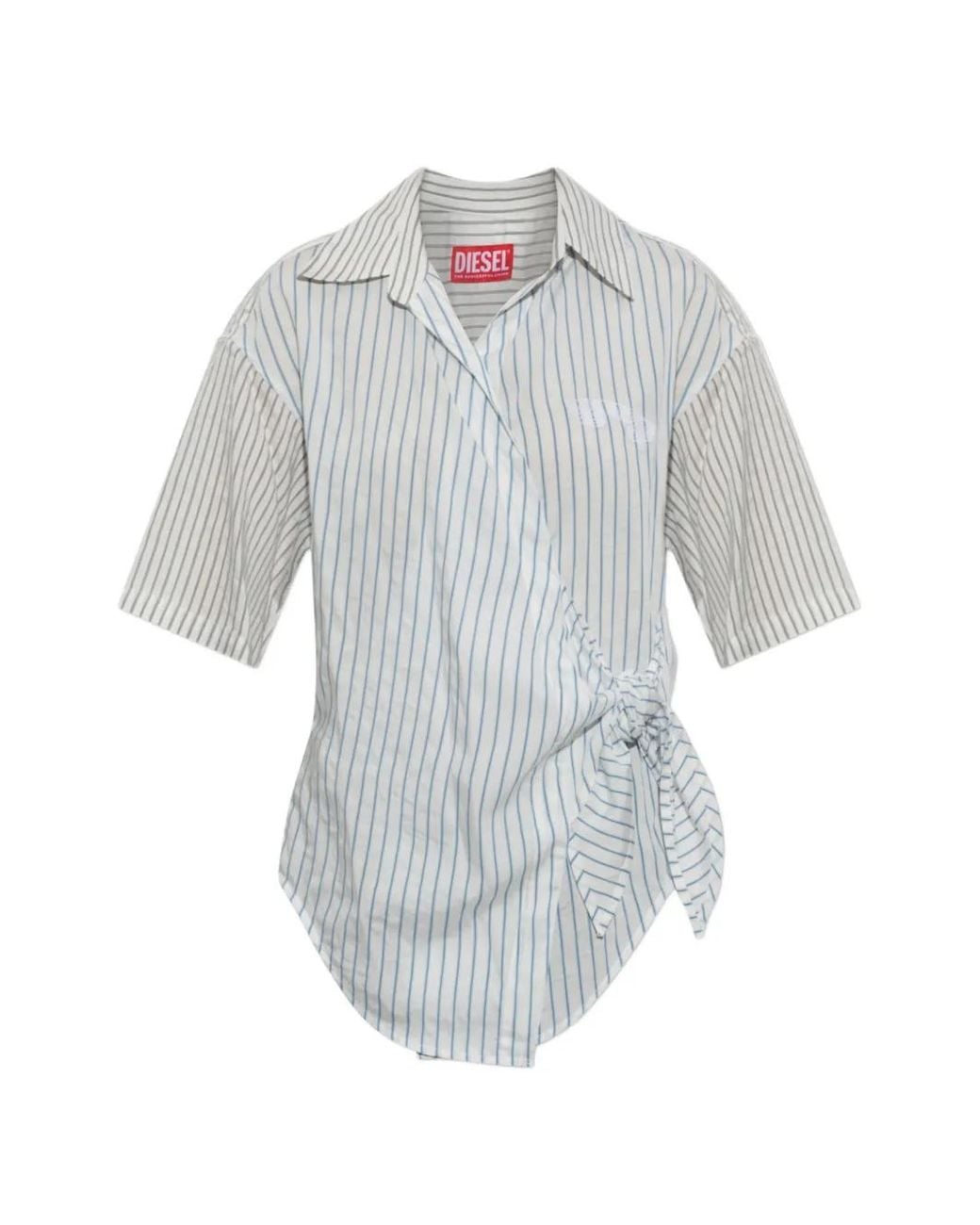 DIESEL White C Delphos Ss Striped Tie-Fastening Shirt