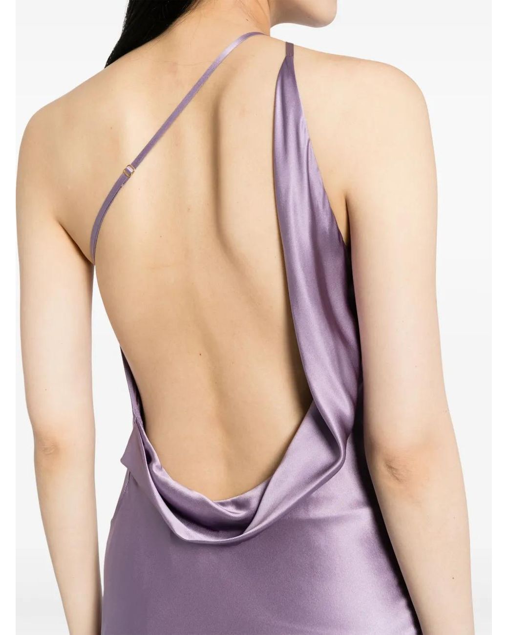 Michelle Mason Purple One-Shoulder Bias Silk Gown