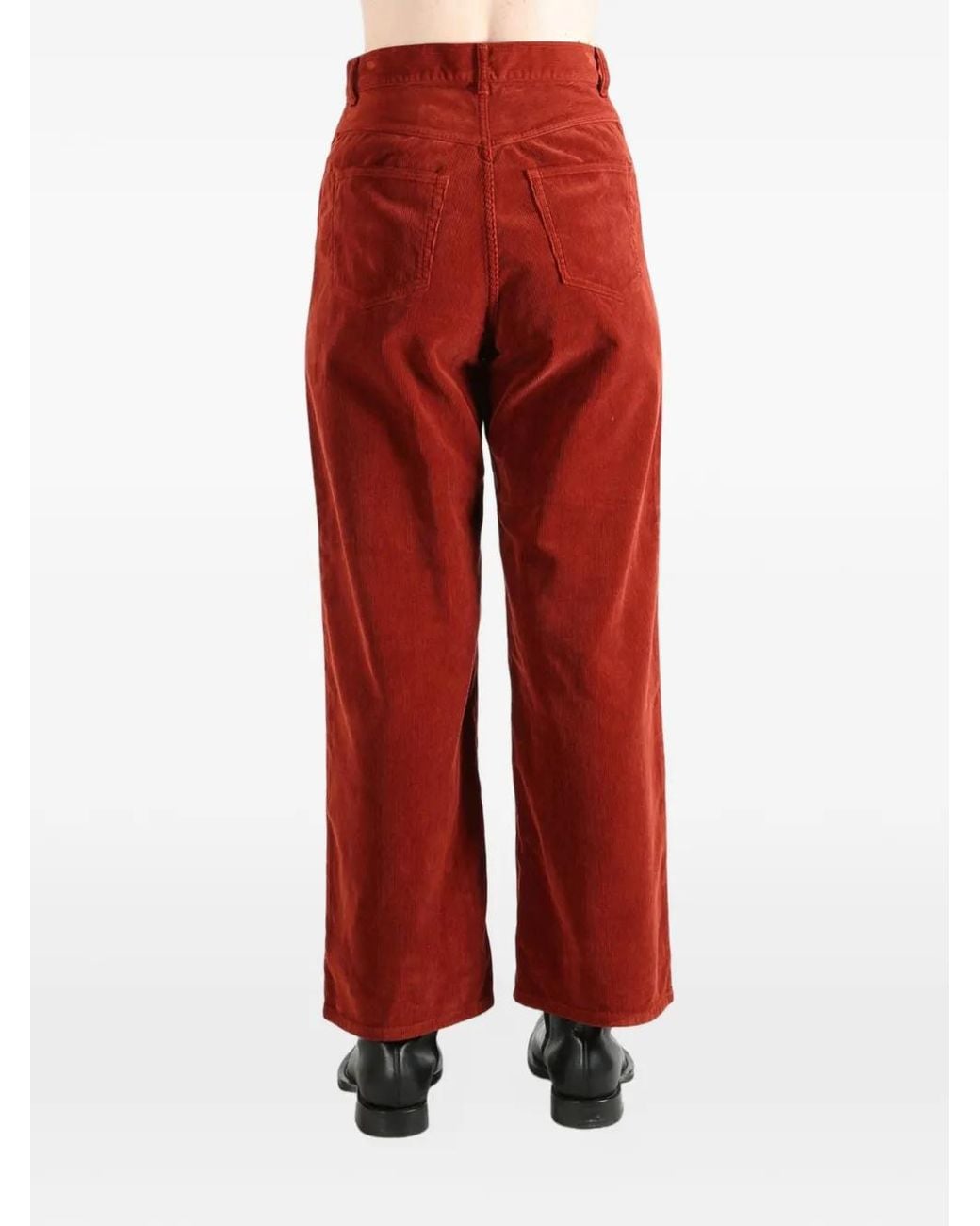 Auralee Red Corduroy Straight-Leg Trousers
