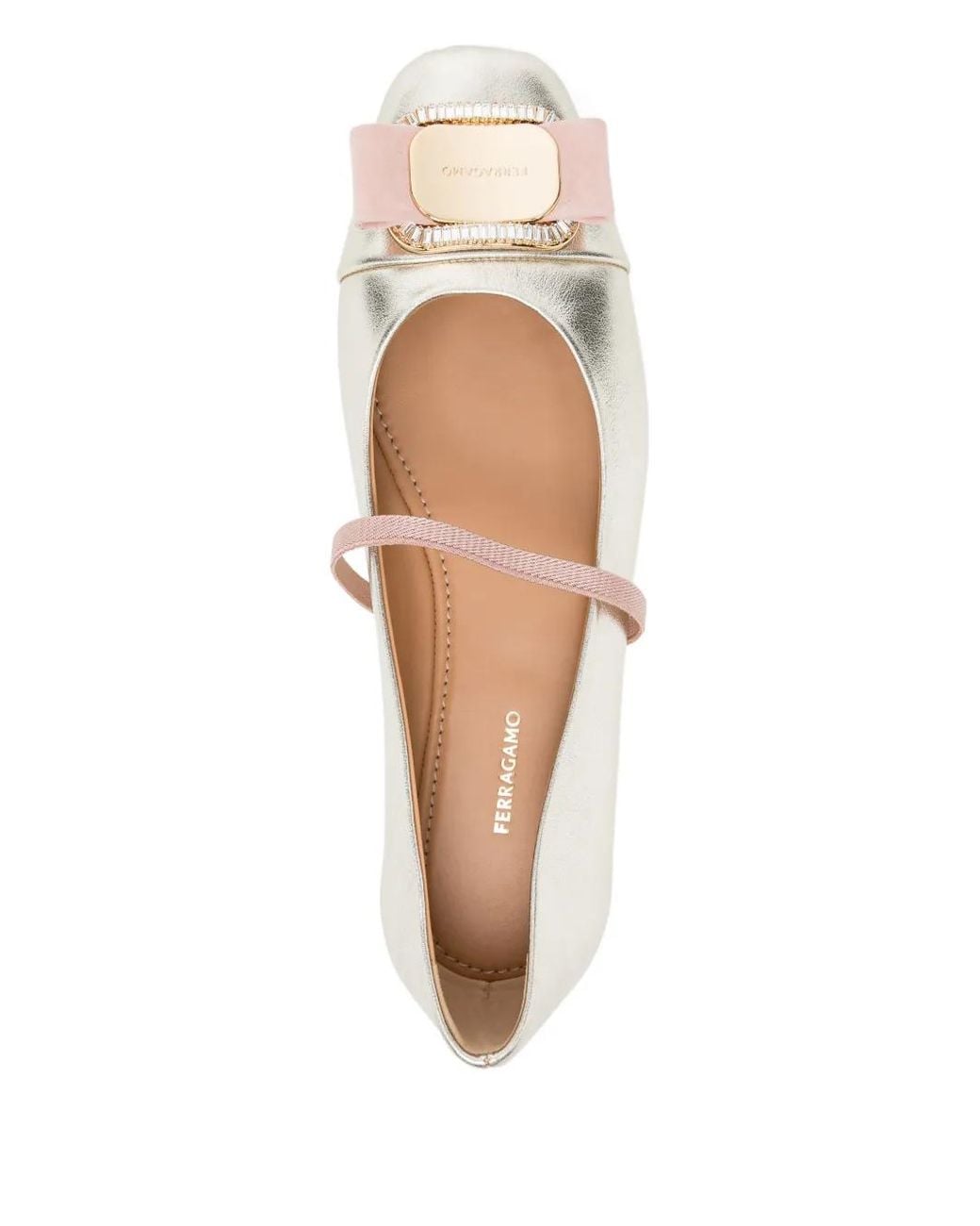 Ferragamo Natural Vara Metallic-Leather Ballet Flats