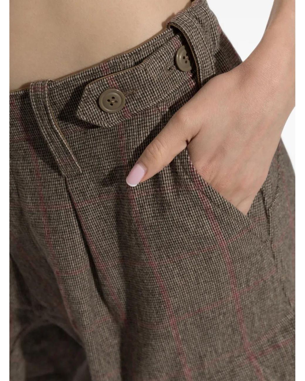 R13 Gray Barrel Check-Pattern Cargo Pants