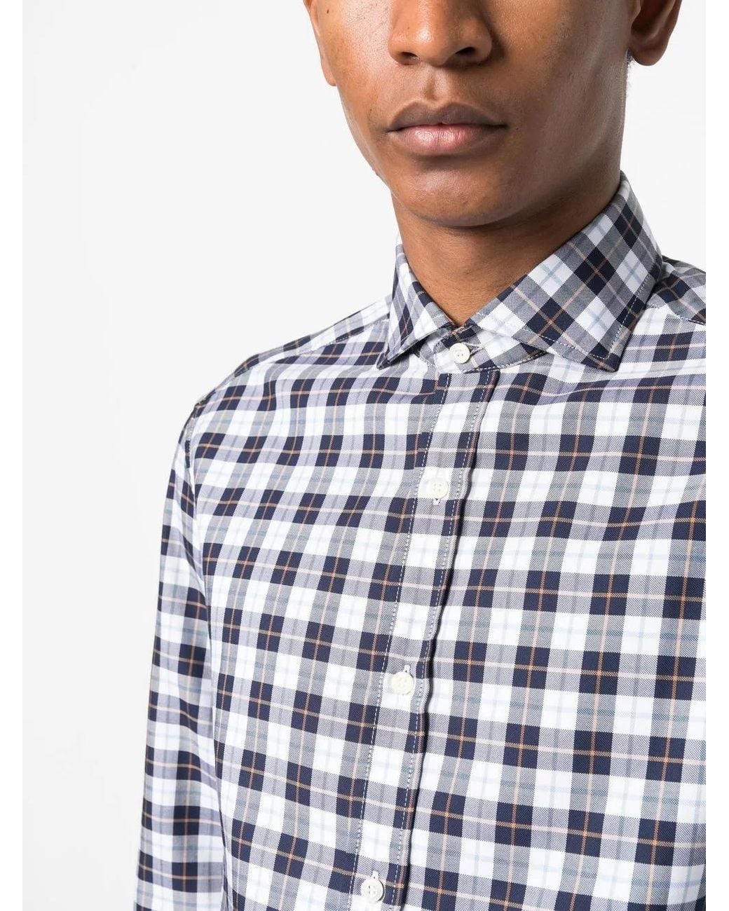 Brunello Cucinelli Blue Check-Print Shirt for men