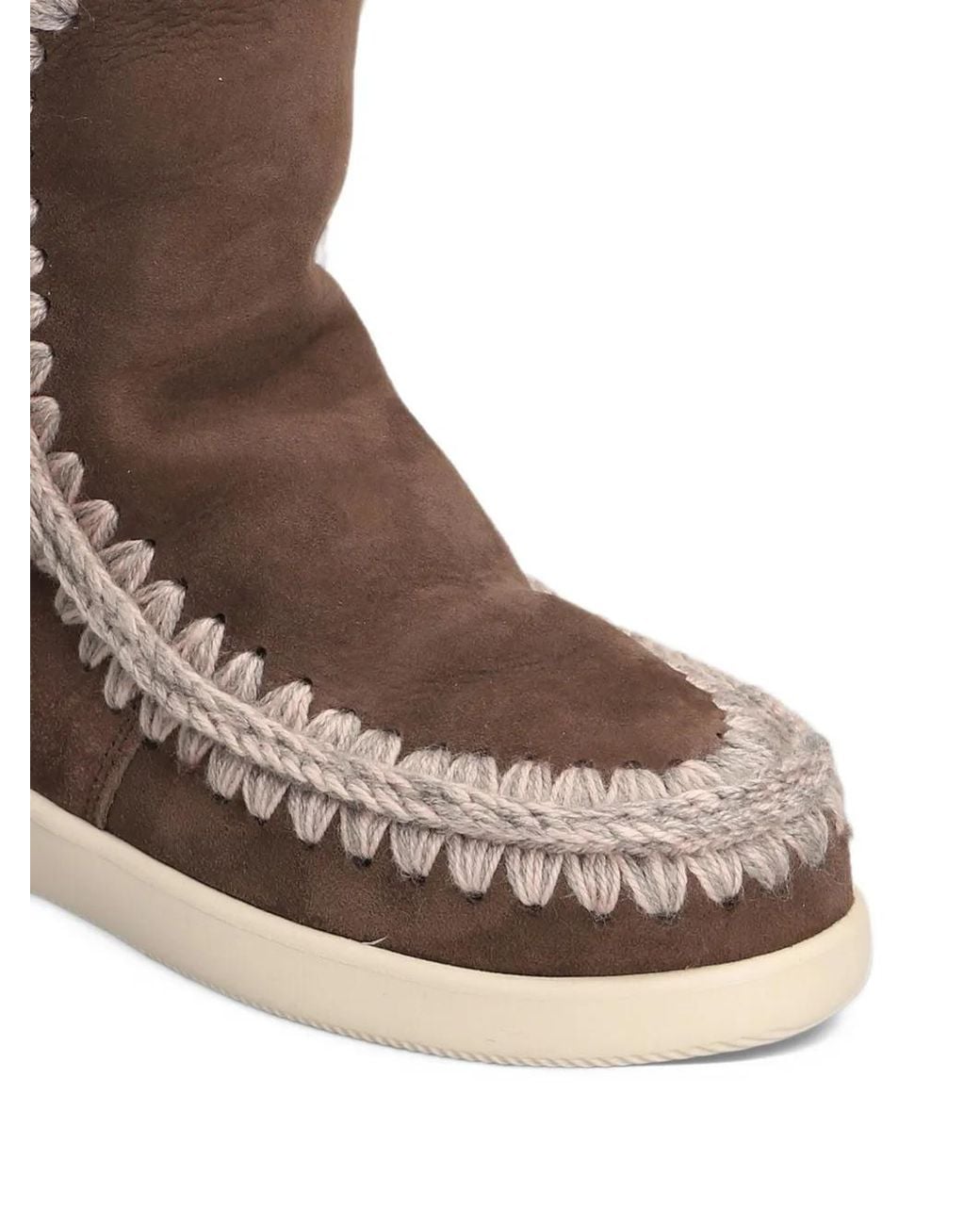 Mou Brown Crochet-Trim Ankle Boots