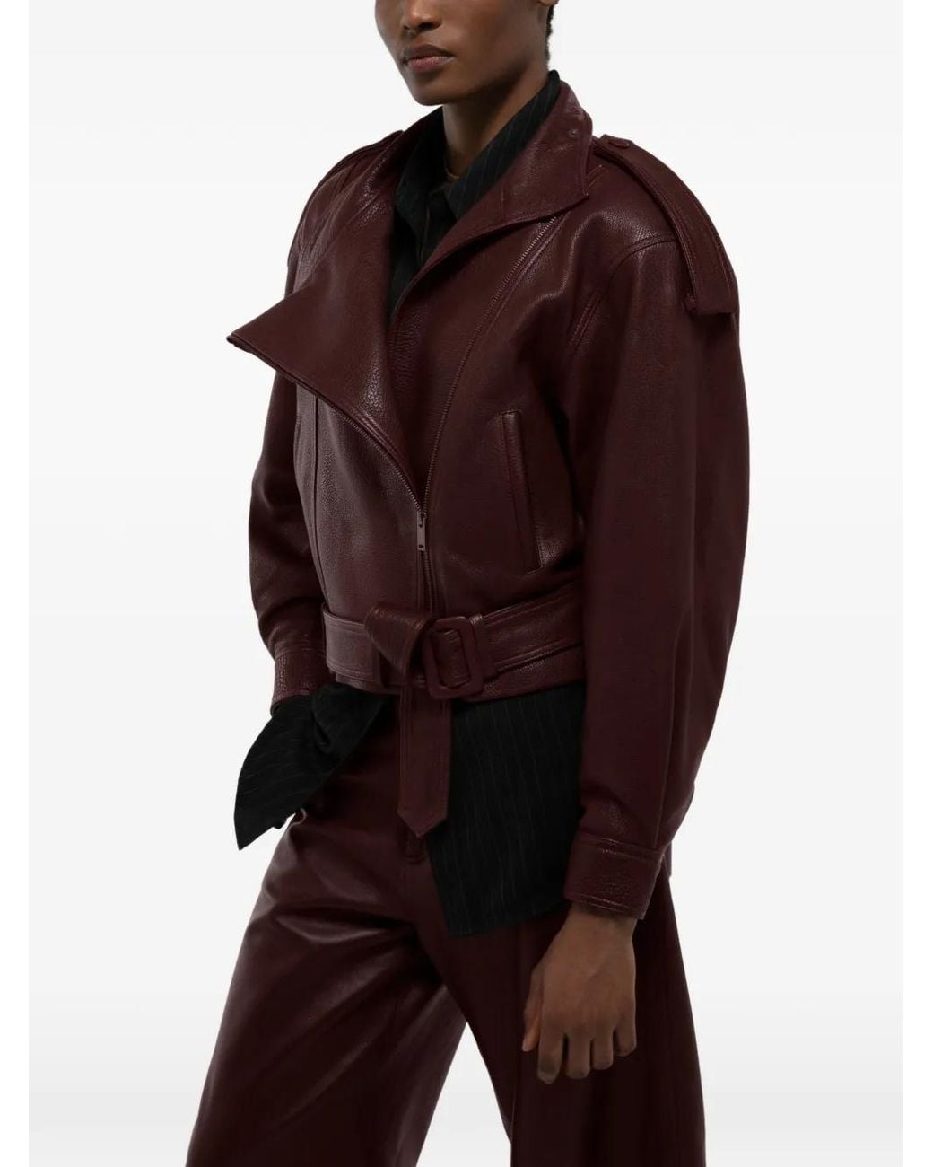 DUCIE Red Serpa Grained-Leather Jacket
