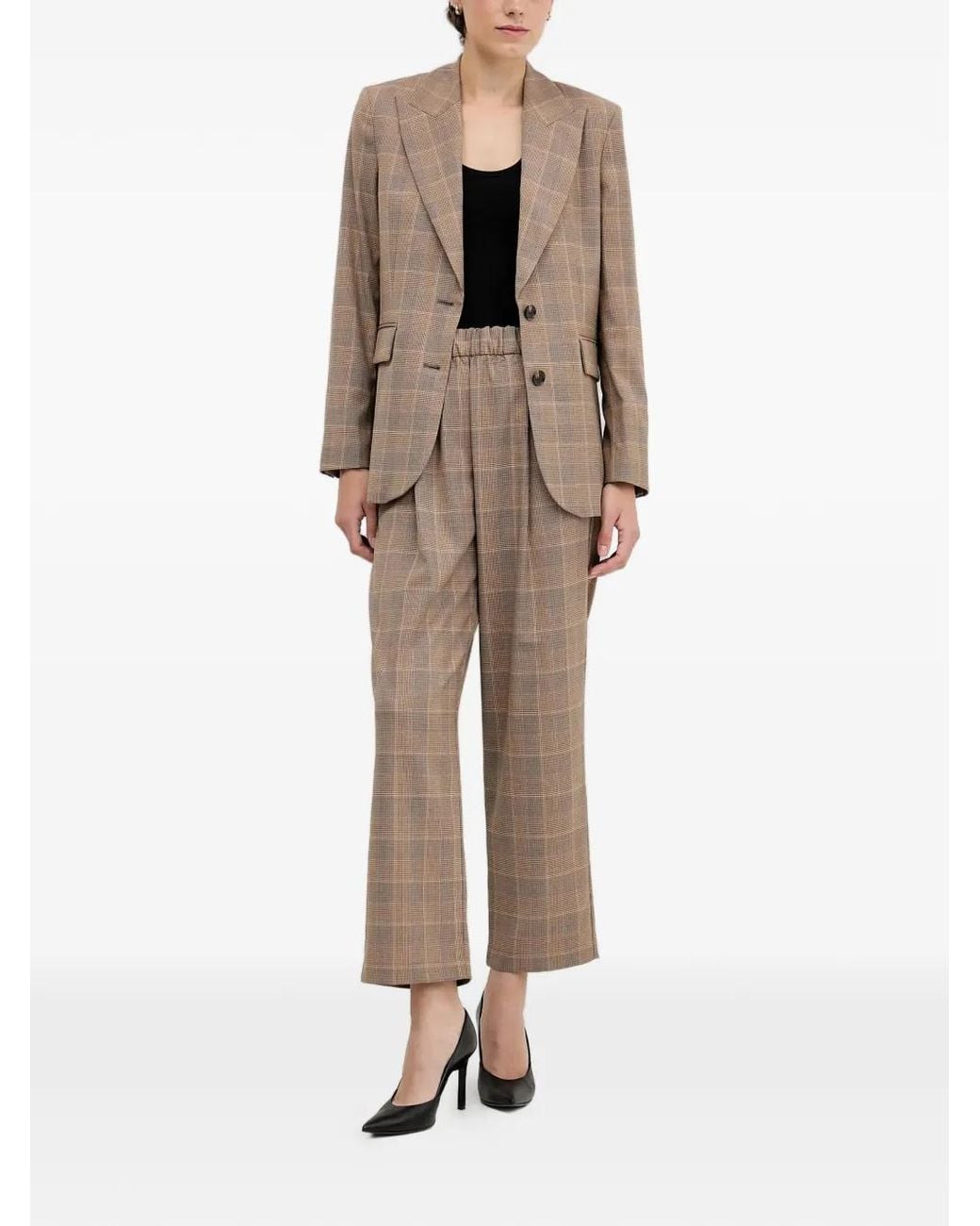 Sisley Natural Elasticated Checked Cropped Trousers