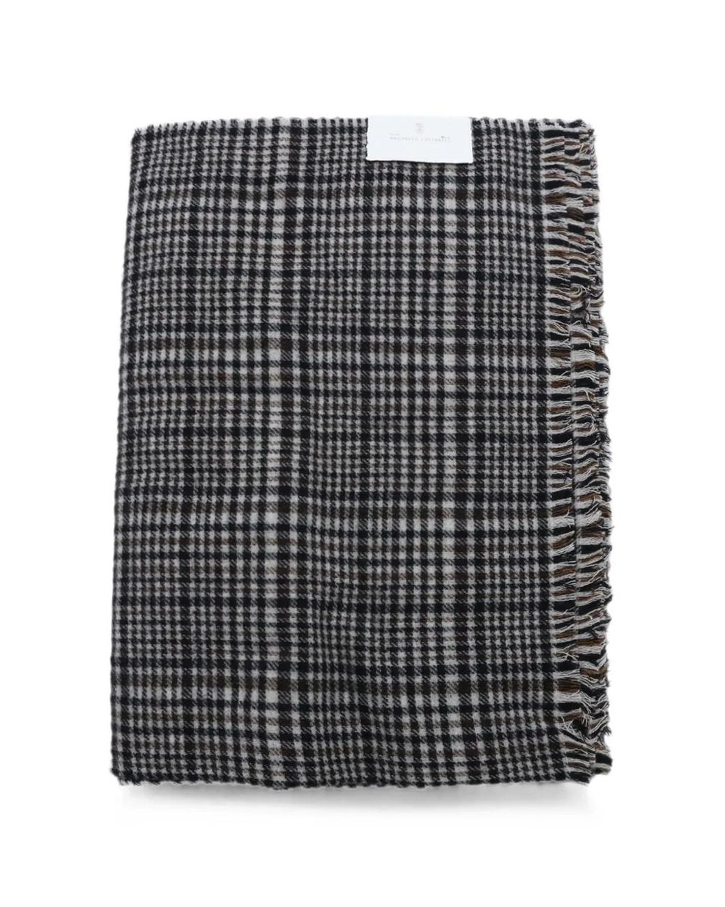 Brunello Cucinelli Black Prince Of Wales Cashmere Scarf