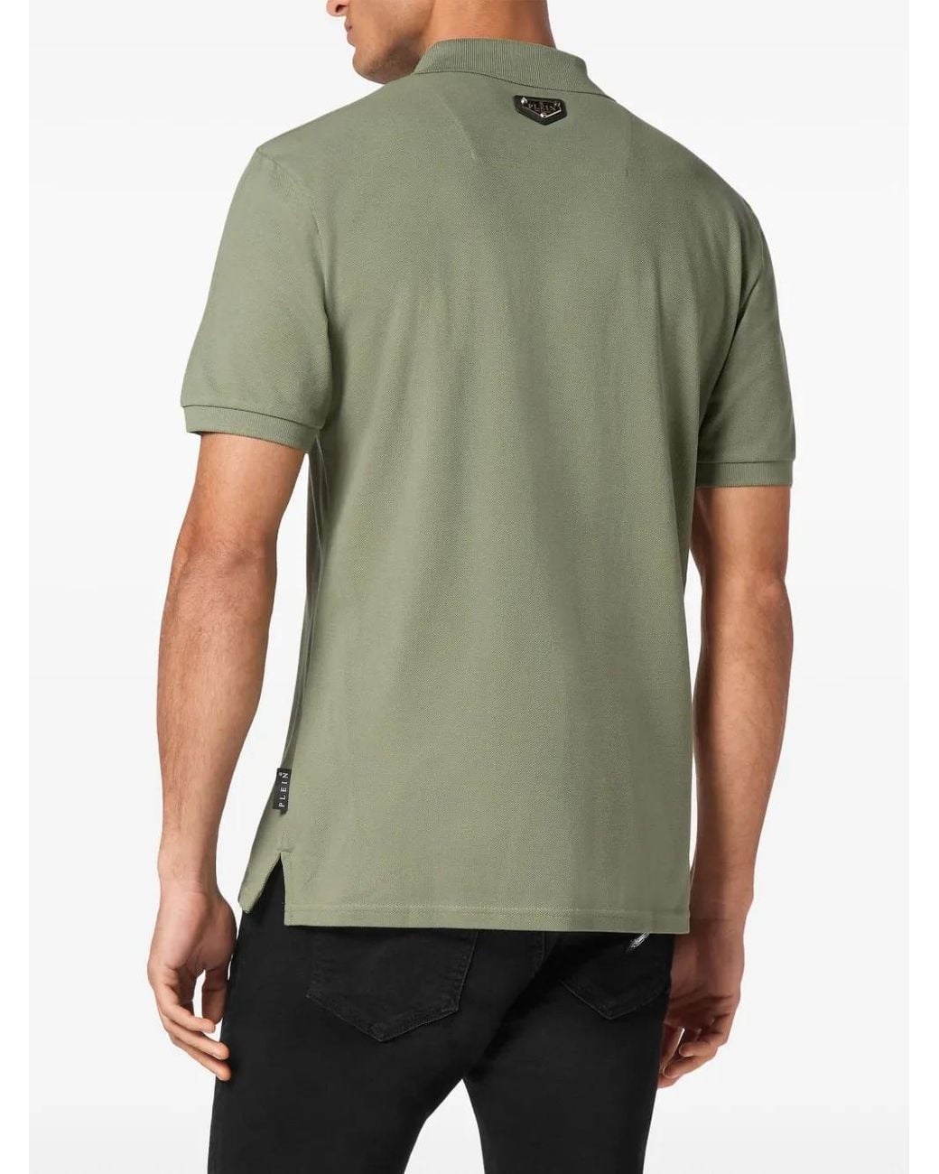 Philipp Plein Green Skull & Bones Embroidered Cotton Polo Shirt for men