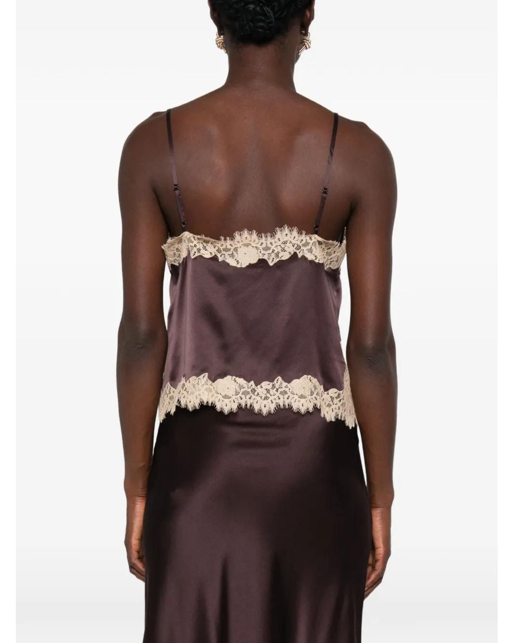 Doen Brown Kira Lace-Trim Top