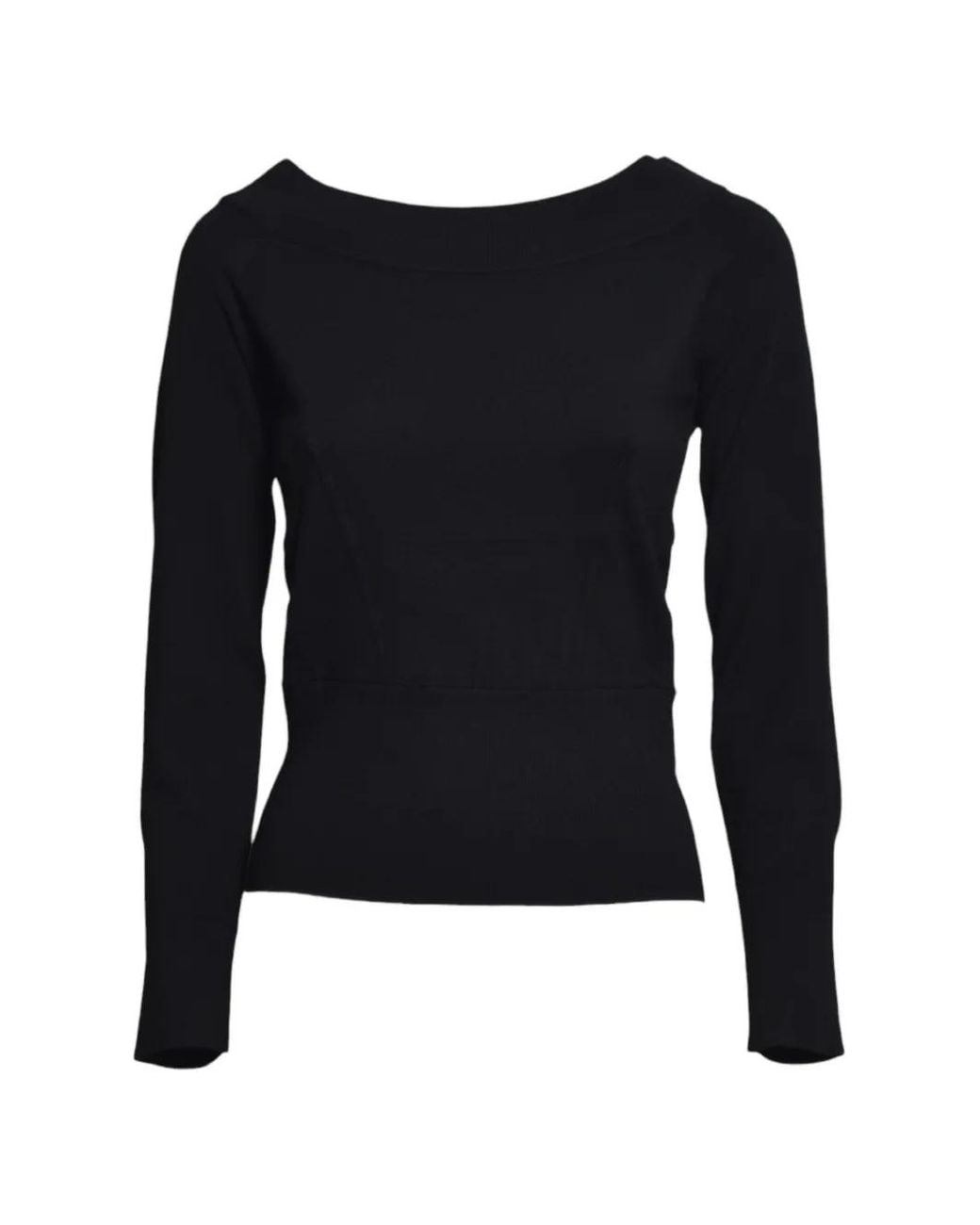 Max Mara Black Pull À Bords Côtelés Et Encolure Bateau