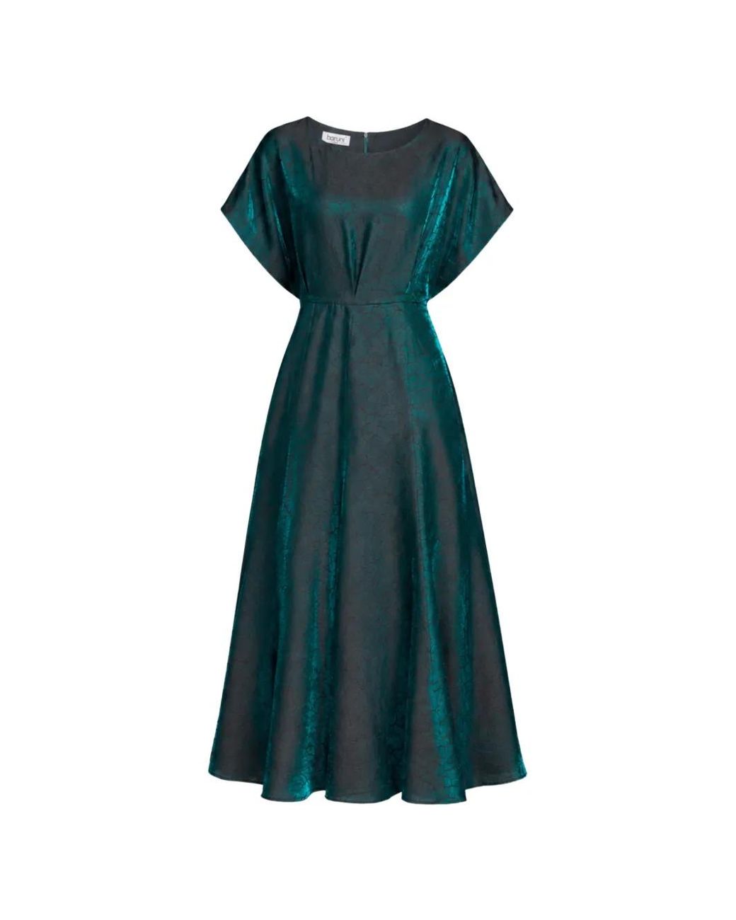 Baruni Green Ruba Crackle-Effect Midi Dress