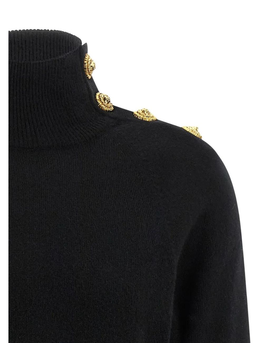 Balmain Black Coin-Button High-Neck Sweater
