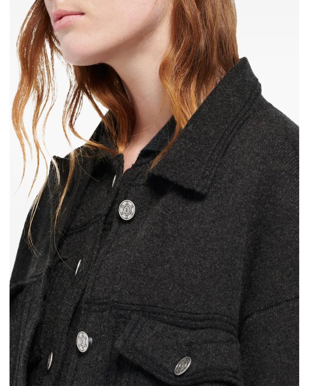 Barrie Black Contrast-Stitching Denim-Effect Jacket