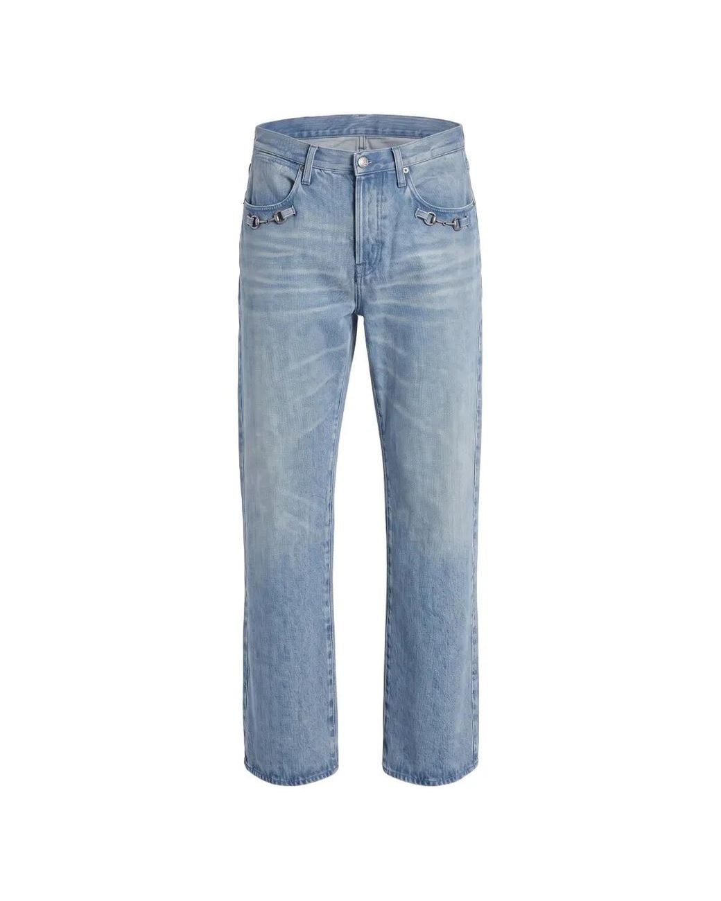 Gucci Blue Horsebit Whiskered Jeans for men
