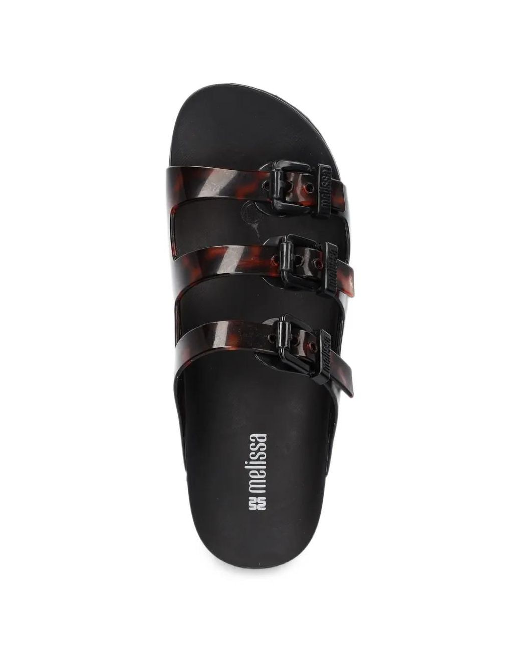 Melissa Black Cozy Triple Buckle-Strap Slides