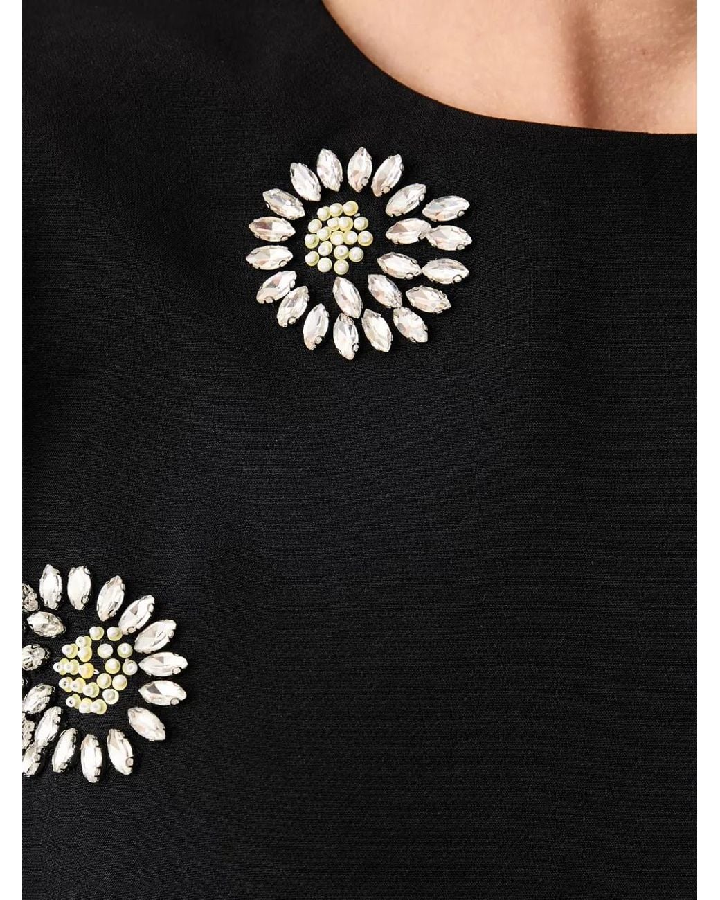 Stine Goya Black Crystal-Embellished Puff-Sleeve Midi Dress