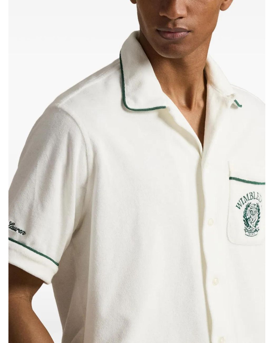Polo Ralph Lauren White Wimbledon Crest Trim Camp Shirt for men