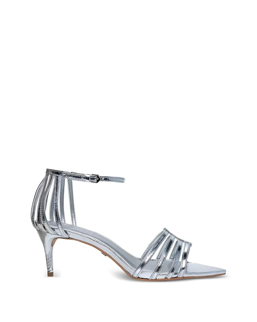 Carrano White Metallic-Effect Cage-Strap Sandals